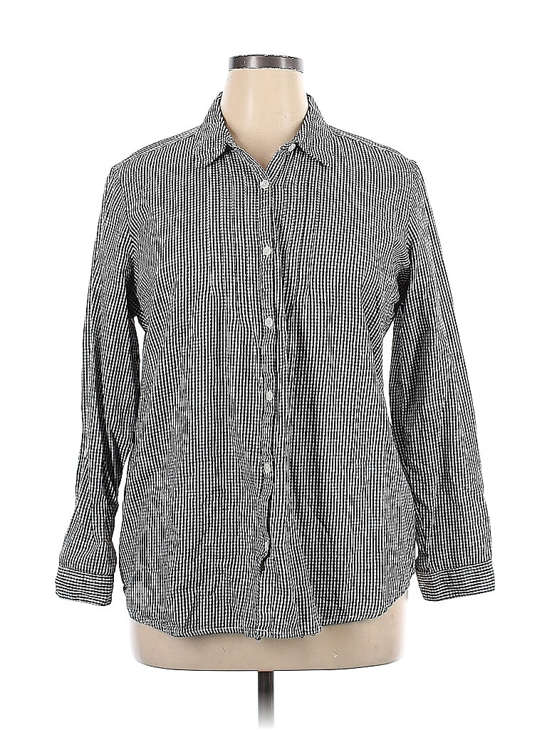 White Stag 100% Cotton Checkered-gingham Gray Long Sleeve Button-Down ...