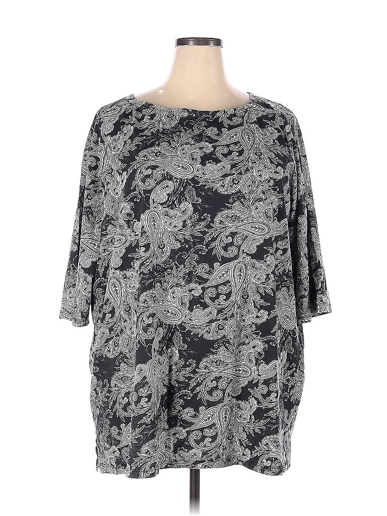 Roaman's 100% Cotton Paisley Multi Color Black 3/4 Sleeve Blouse Size 26 (Plus) - photo 1