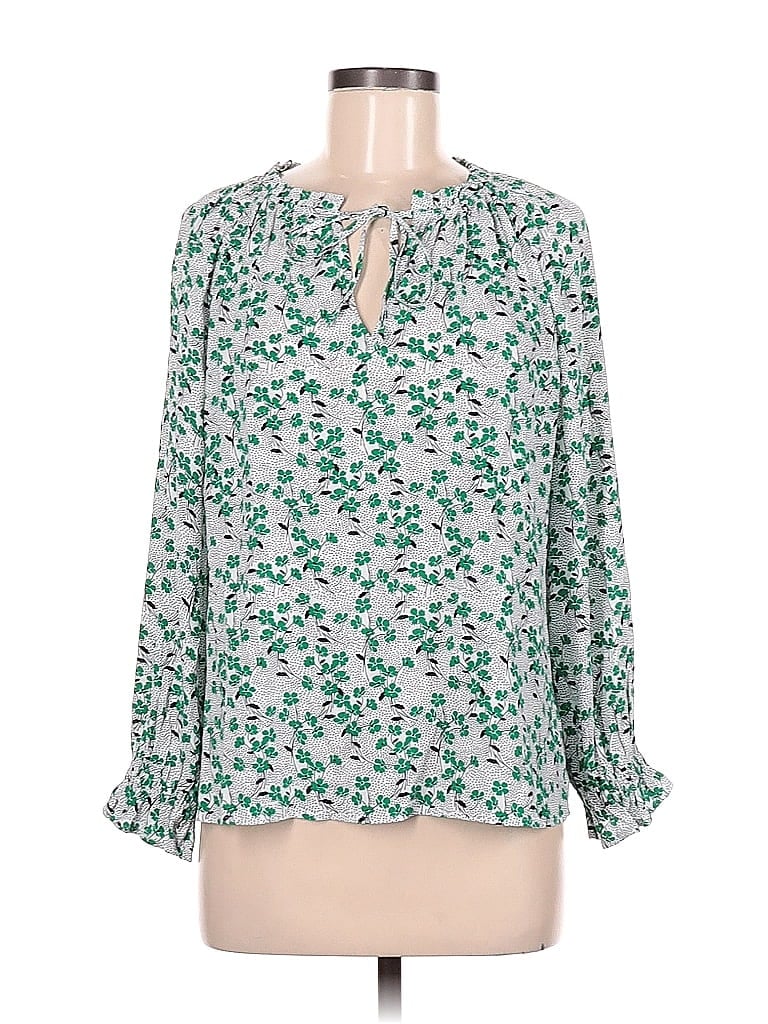 Ann Taylor LOFT 100 Rayon Floral White Long Sleeve Blouse Size M 67