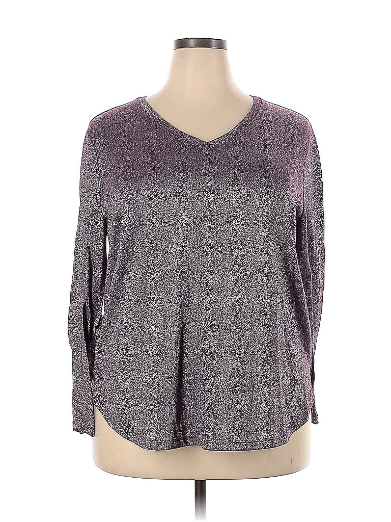 Faded Glory Color Block Polka Dots Purple Silver Pullover Sweater Size ...