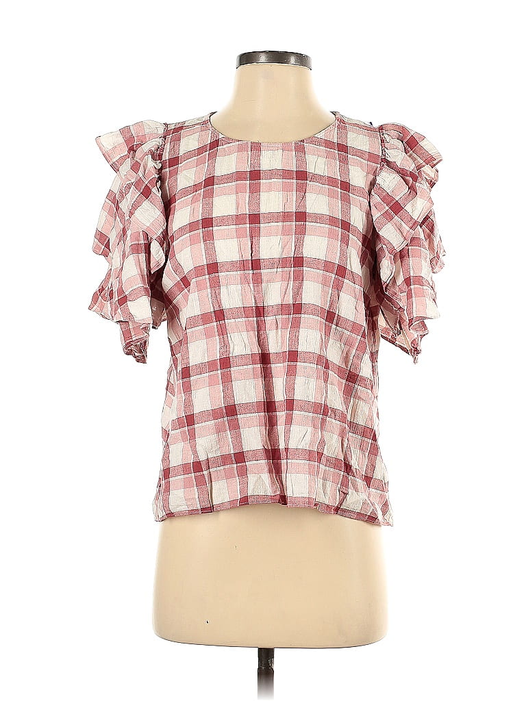The Great. Plaid Pink Short Sleeve Blouse Size Sm (1) - photo 1