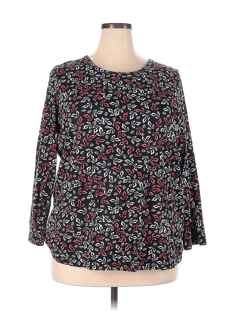 Woman Within 100% Cotton Floral Multi Color Black Long Sleeve Top Size 22 (1X) (Plus) - photo 1