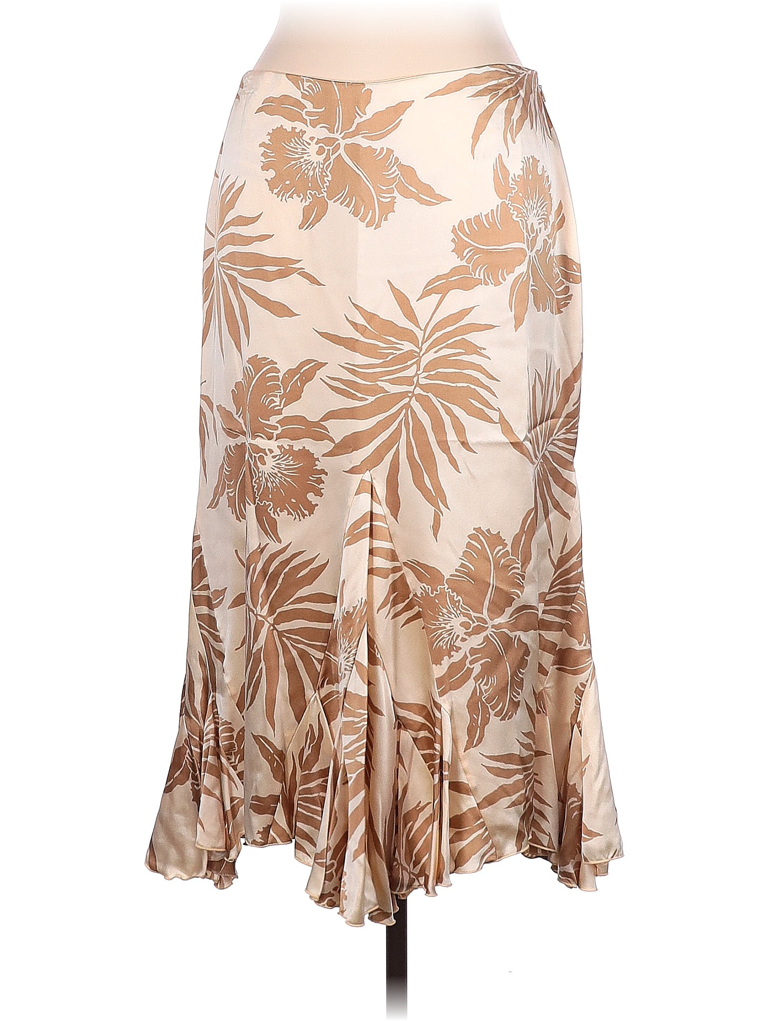 Dana Buchman 100% Silk Floral Tan Silk Skirt Size 12 - 78% off | thredUP