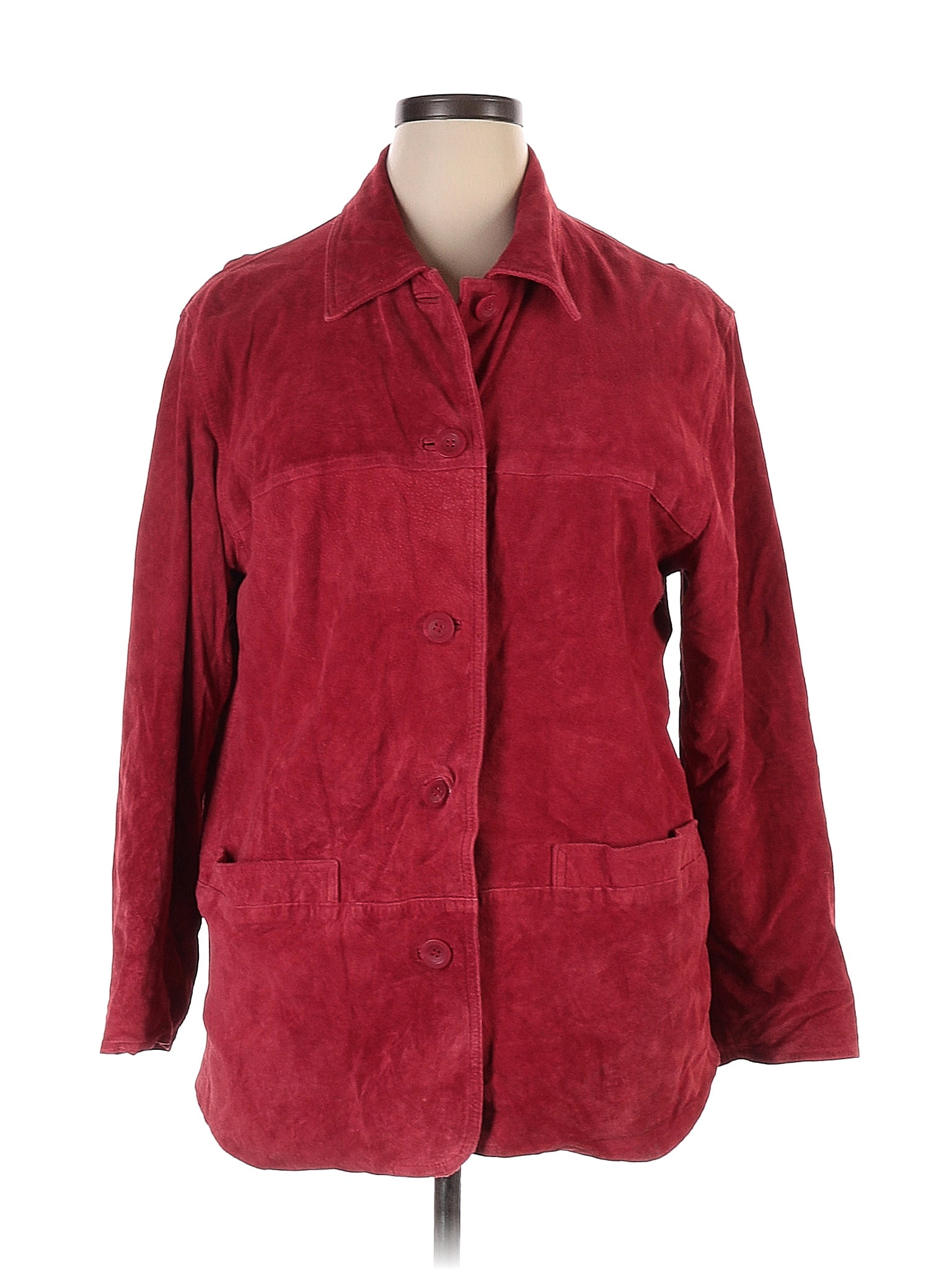 JCPenney 100 Leather Solid Red Burgundy Leather Jacket Size XL 52