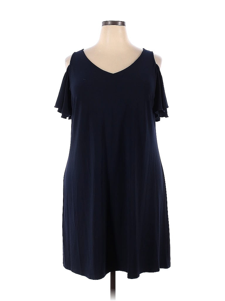 MSK Solid Navy Blue Casual Dress Size 2X (Plus) - photo 1