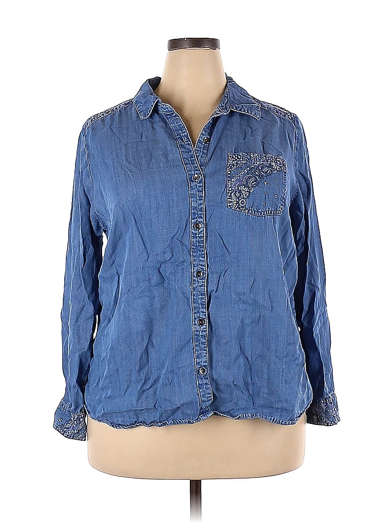 Style&Co Blue Long Sleeve ButtonDown Shirt Size 2X (Plus) 57 off