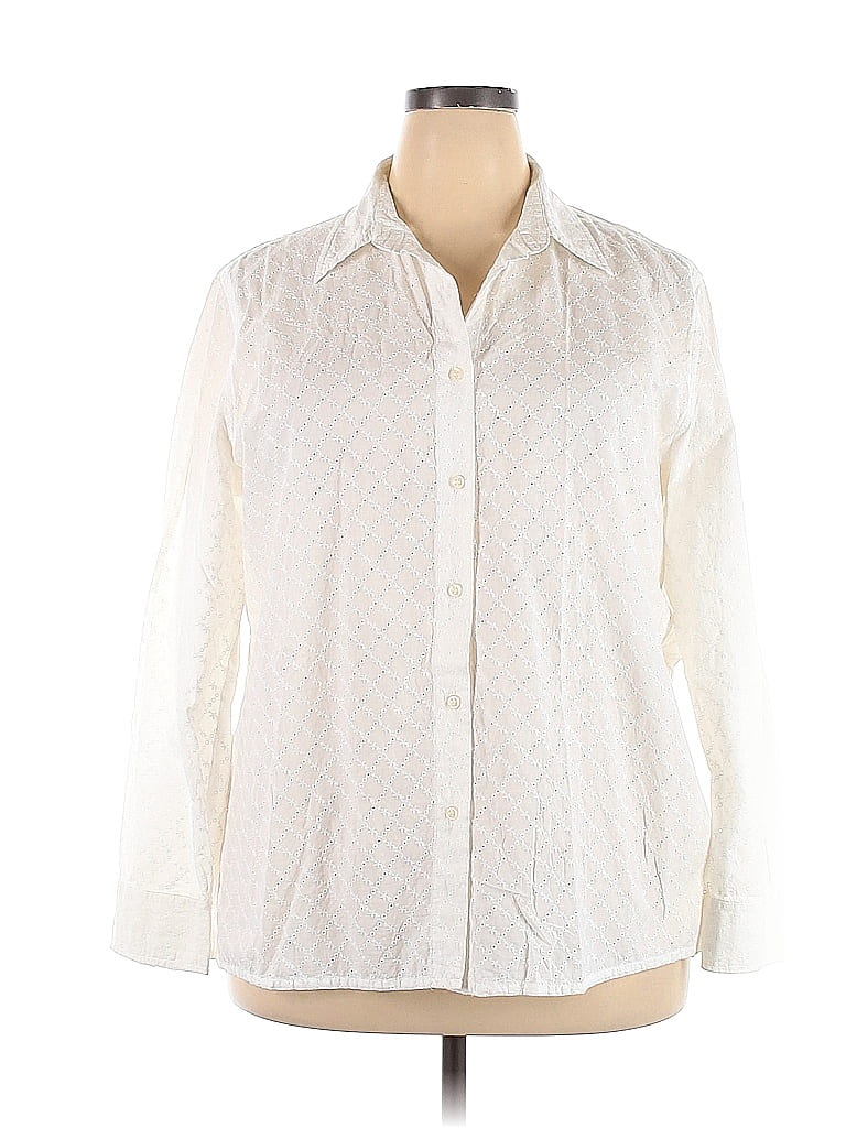 Jones New York Sport 100% Cotton Ivory Long Sleeve Button-Down Shirt ...