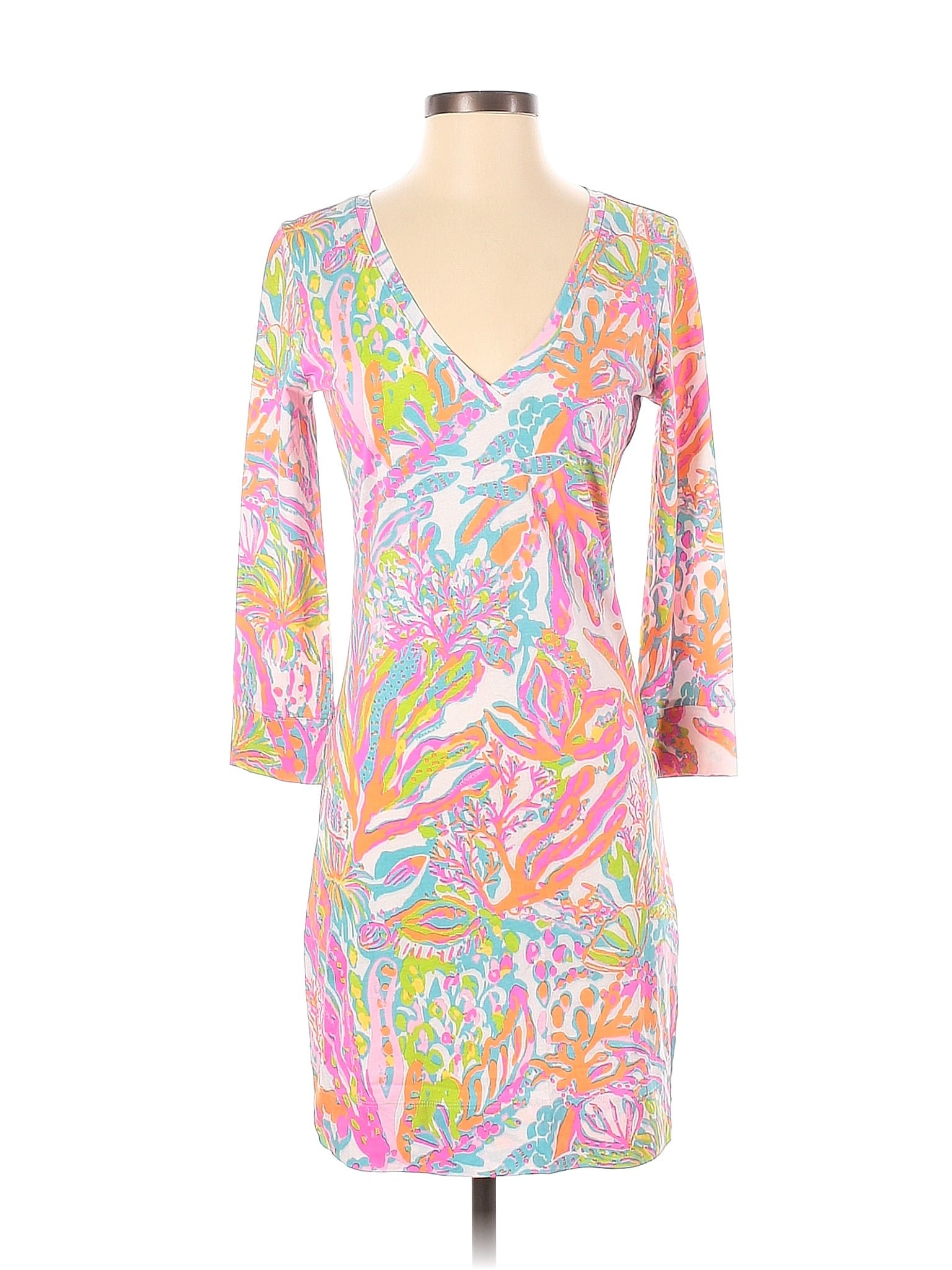 Lilly Pulitzer 100 Cotton Tropical Multi Color Pink Casual Dress Size