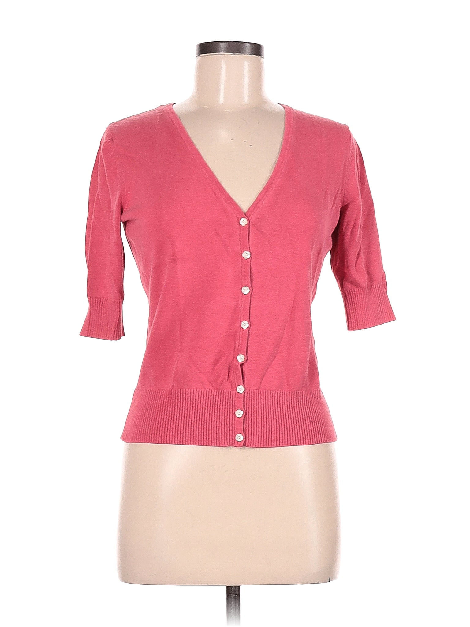 Ann Taylor Color Block Solid Pink Silk Cardigan Size M 79 off thredUP