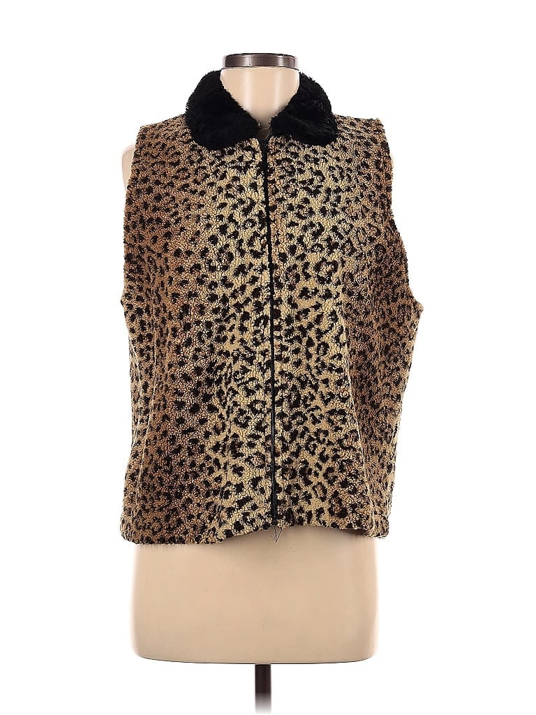 Assorted Brands Tortoise Animal Print Leopard Print Gold Tan Faux Fur Vest Size M (Petite) - photo 1