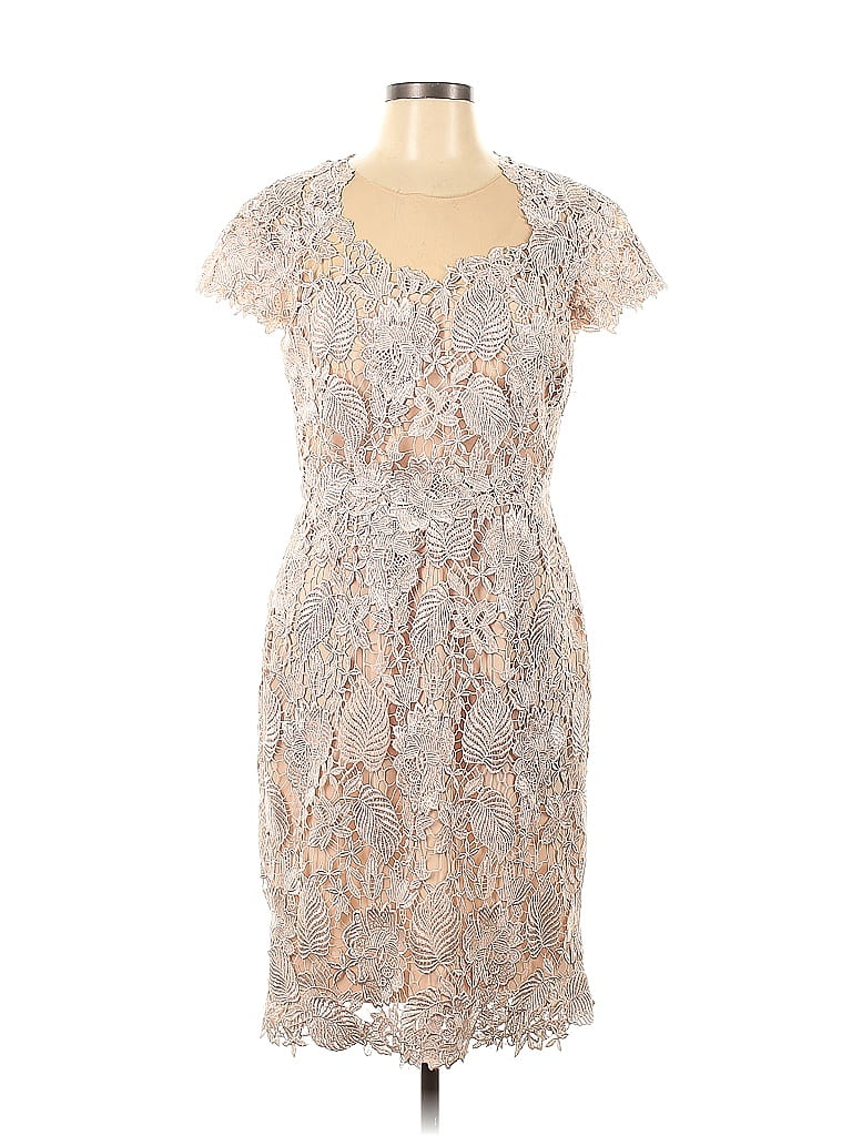 MIKAEL AGHAL 100% Polyester Solid Multi Color Tan Cocktail Dress Size ...