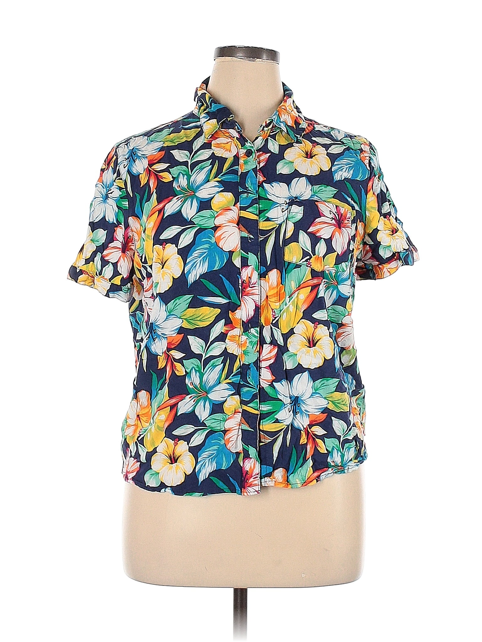 Basic Editions 100 Rayon Blue Short Sleeve ButtonDown Shirt Size XL