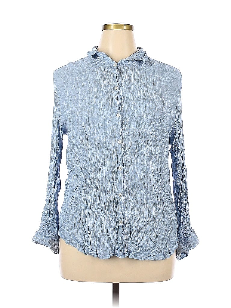 Ann Taylor Factory 100% Rayon Blue Long Sleeve Button-Down Shirt Size XL - photo 1