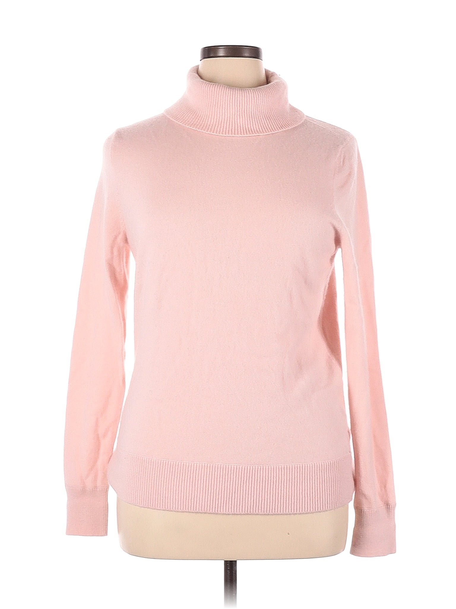 Lands' End 100 Cashmere Color Block Solid Pink Cashmere Pullover