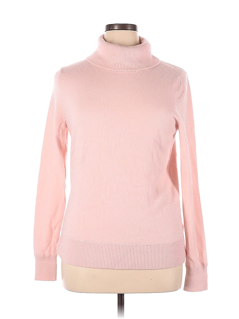 Lands' End 100 Cashmere Color Block Solid Pink Cashmere Pullover