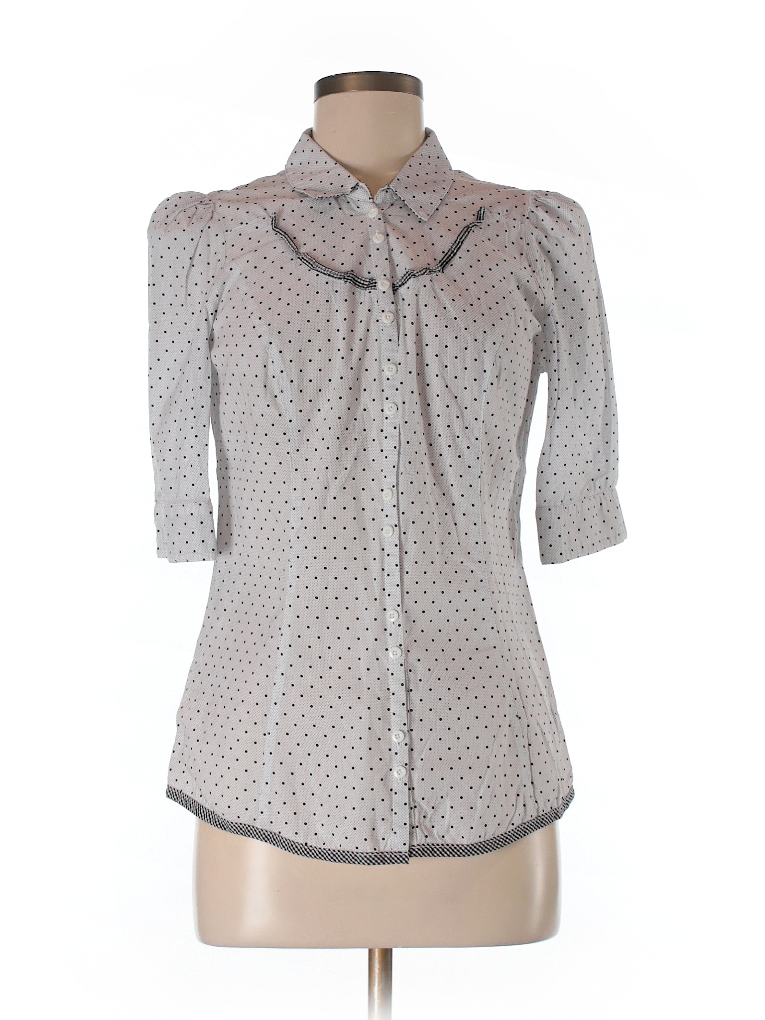 Odille 100% Cotton Polka Dots White 3/4 Sleeve Button-Down Shirt Size 8 ...