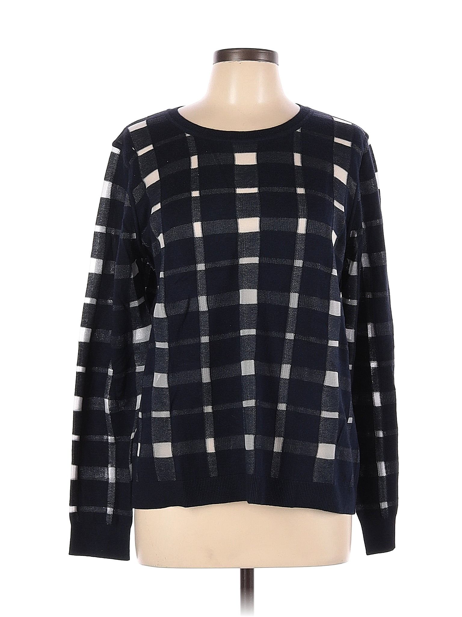 Banana Republic Checkered-gingham Color Block Blue Pullover Sweater ...