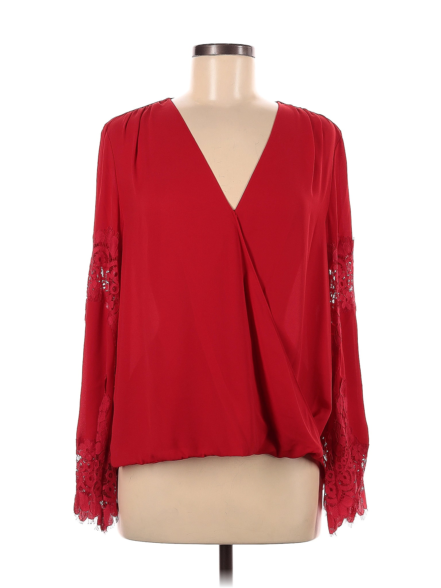 Inc International Concepts 100 Polyester Red Long Sleeve Blouse Size M