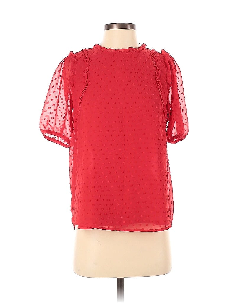 Gibson Look 100 Polyester Polka Dots Red Short Sleeve Blouse Size Xs