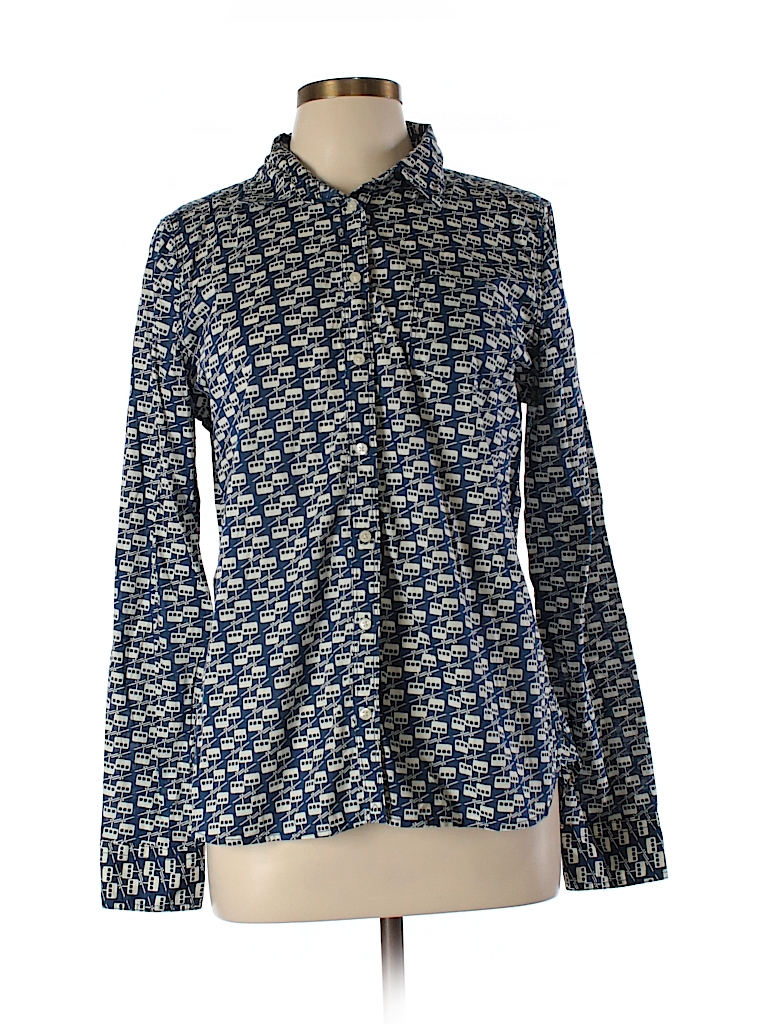 Jcpenney 100% Cotton Print Dark Blue Long Sleeve Button-Down Shirt Size ...