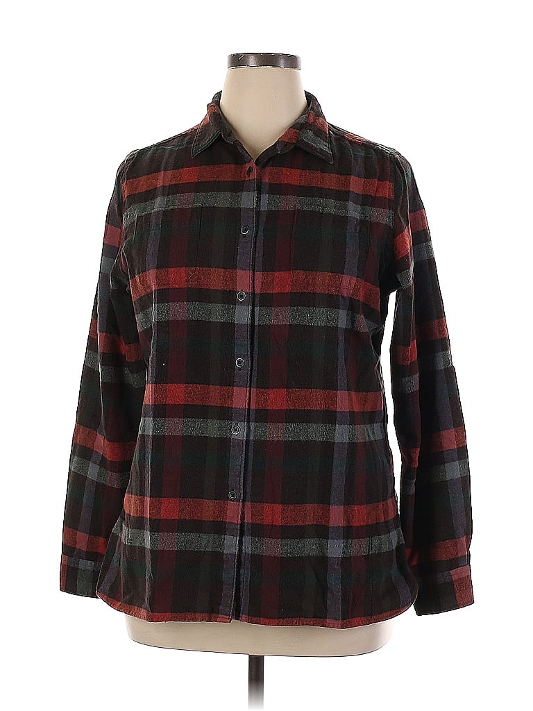 Woolrich 100% Cotton Checkered-gingham Plaid Black Long Sleeve Button ...