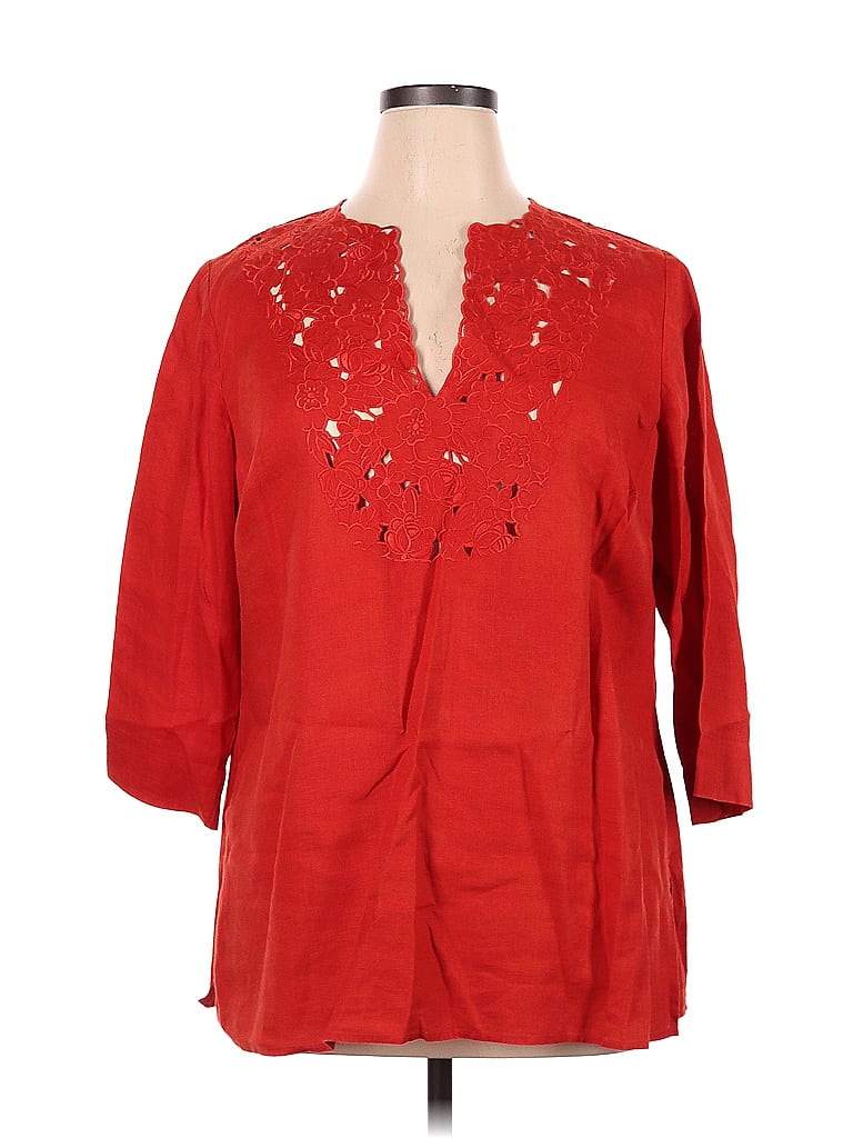 Jones New York Signature 100% Linen Red Long Sleeve Blouse Size 1X (Plus) - photo 1