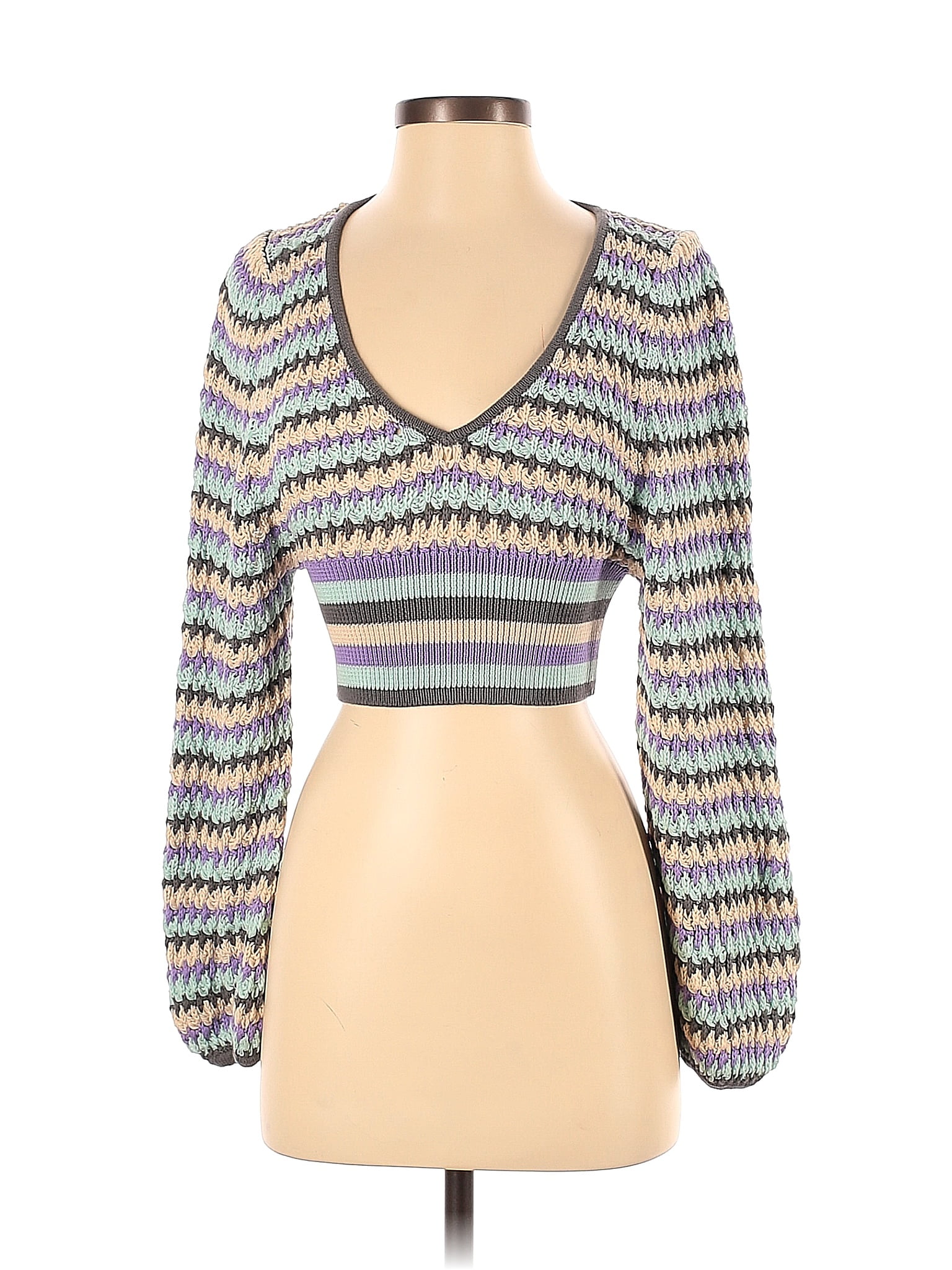 Zara 100 Cotton Color Block Stripes Gray Pullover Sweater Size S 47