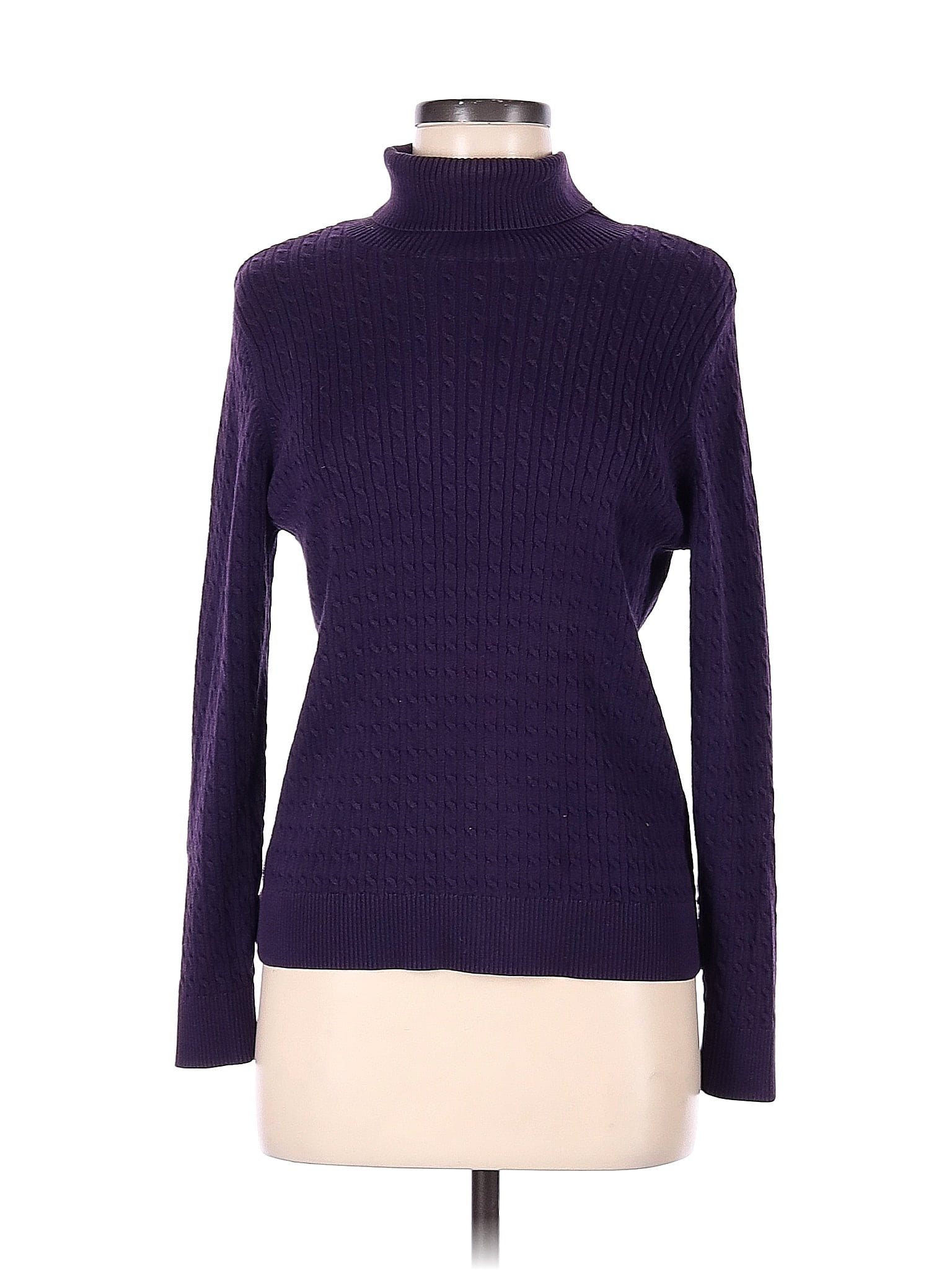 Lands' End Color Block Solid Purple Turtleneck Sweater Size M (Petite ...