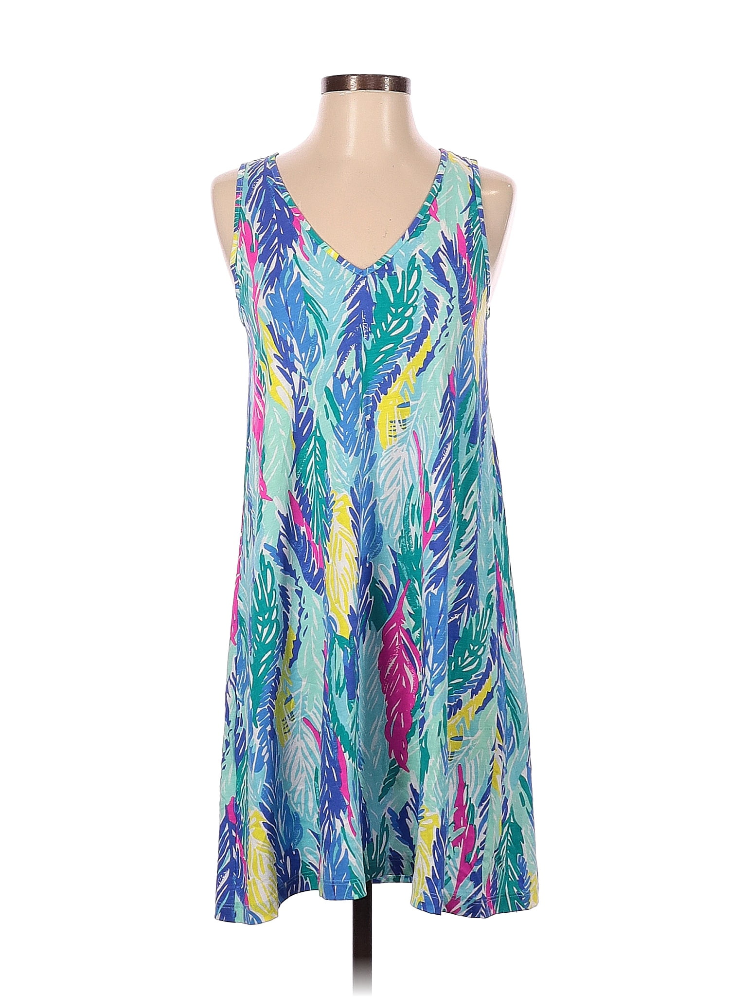 Lilly Pulitzer 100 Cotton Multi Color Blue Casual Dress Size Xs 69