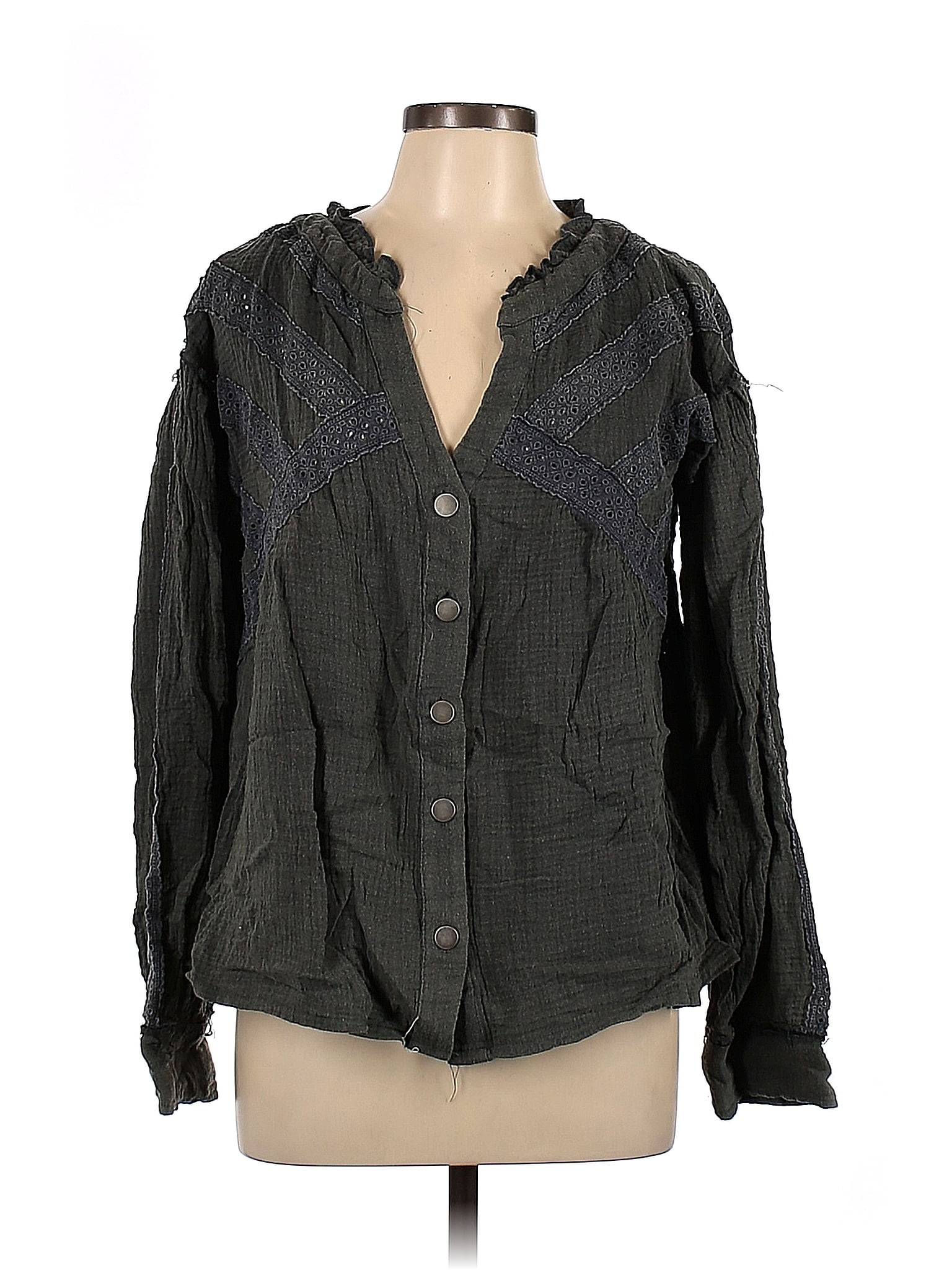 POL Button Down Embroidered Floral High-Low Hem Shirt main image 0