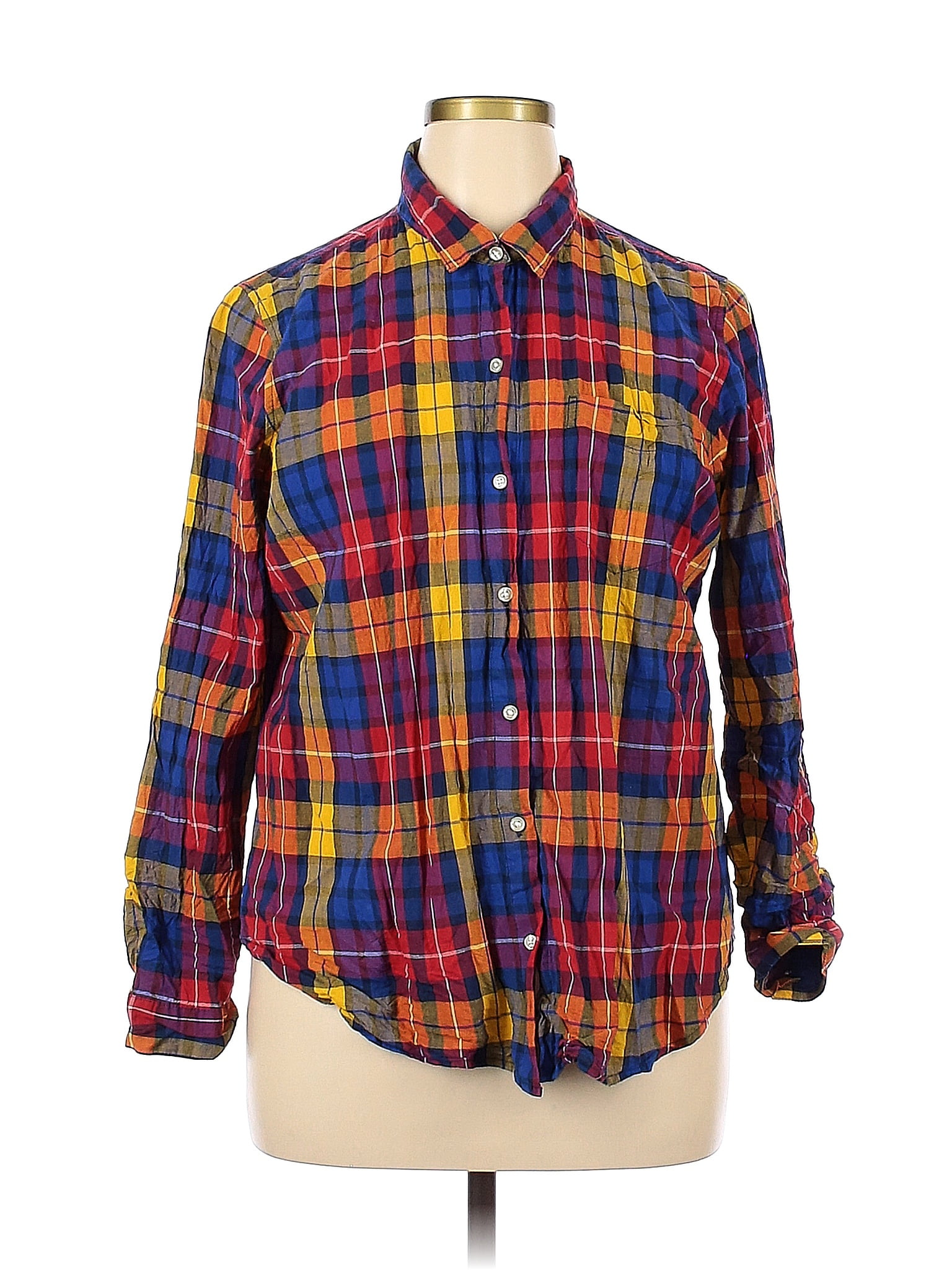 Old Navy 100 Cotton Plaid Yellow Blue Long Sleeve Button Down Shirt