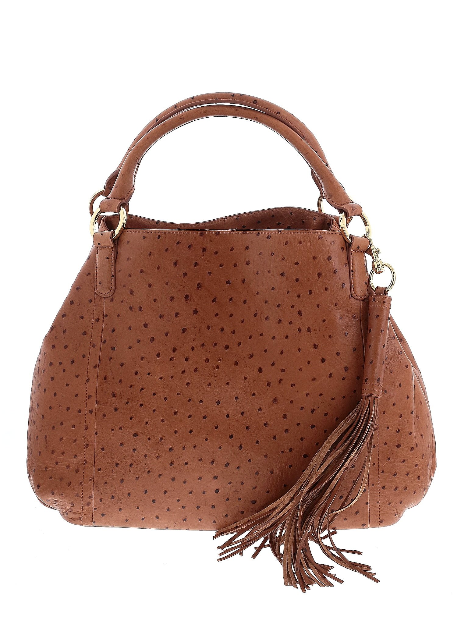NEW GILI GOT IT LOVE IT BROWN OSTRICH EMBOSSED LEATHER SATCHEL