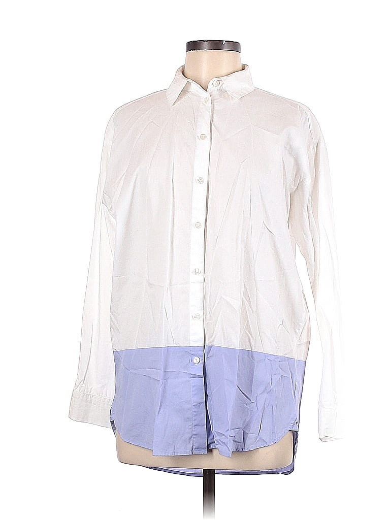 ASOS 100% Cotton Color Block Ombre White Long Sleeve Button-Down Shirt Size 6 - photo 1
