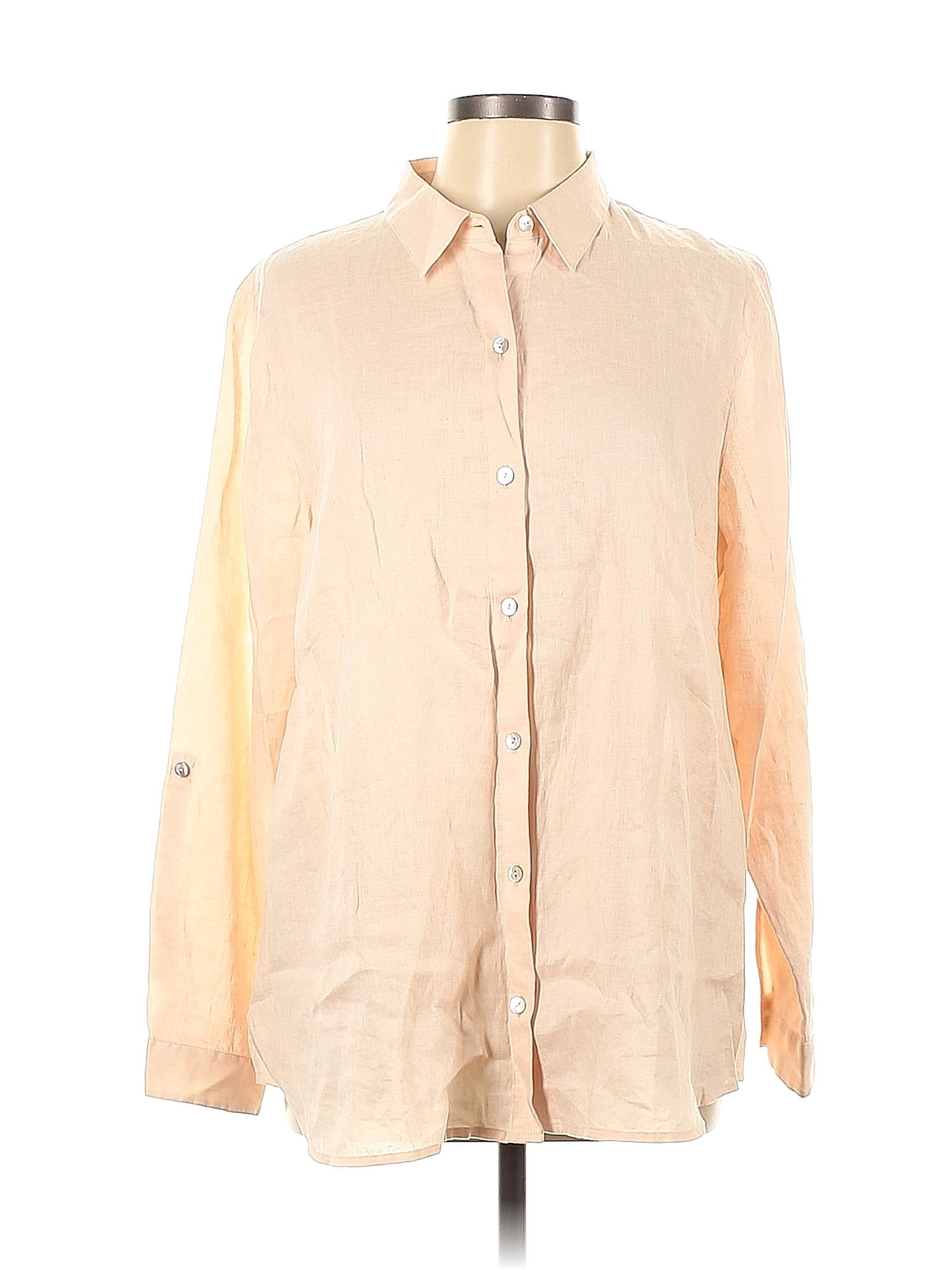 J.Jill 100% Linen Tan Long Sleeve Button-Down Shirt Size L - 65% off ...