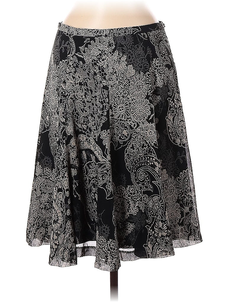 Liz & Co 100% Polyester Jacquard Floral Motif Snake Print Damask Paisley Baroque Print Batik Brocade Graphic Black Casual Skirt Size 8 - photo 1
