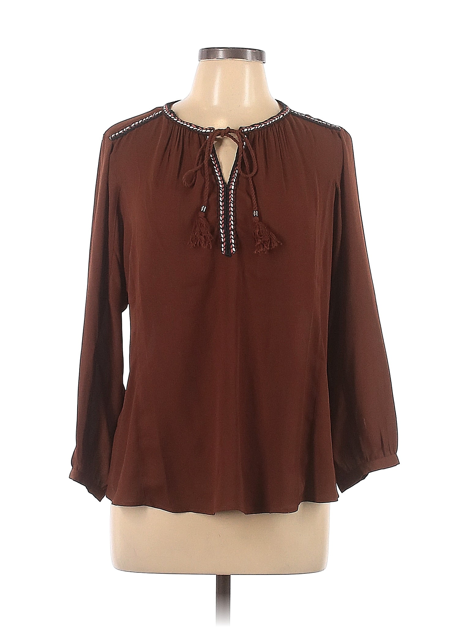 Dr2 100 Polyester Brown Long Sleeve Blouse Size L 73 Off Thredup