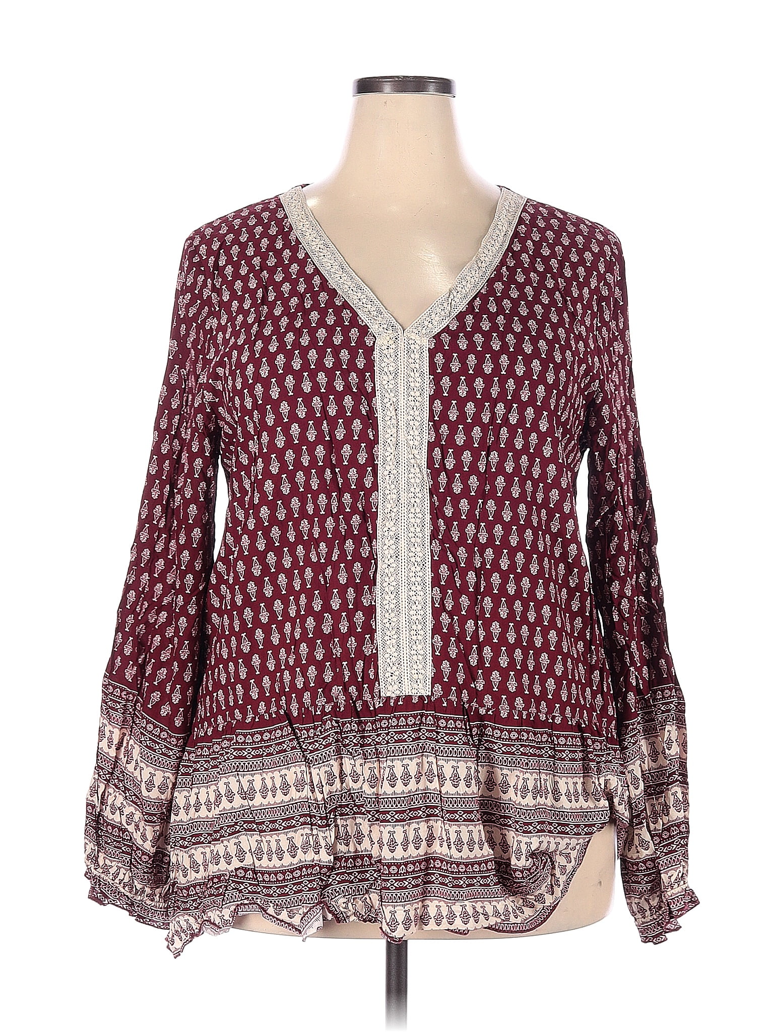 Weekend Suzanne Betro 100% Rayon Burgundy Long Sleeve Blouse Size 2X ...