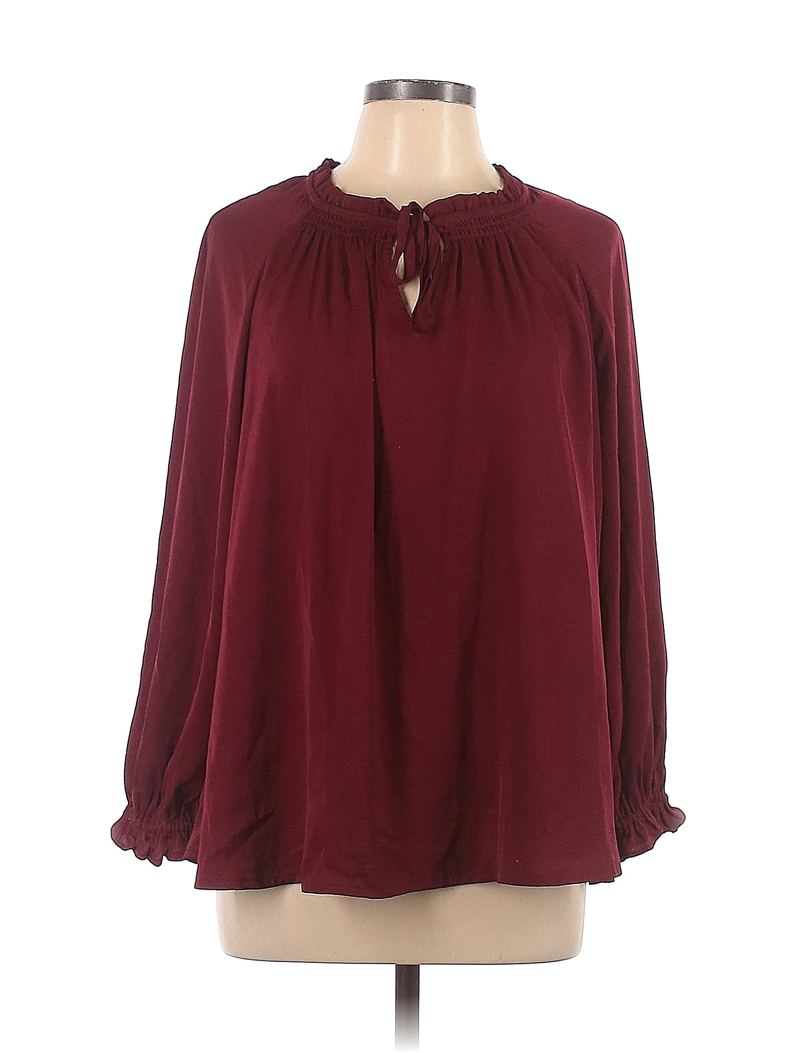 Old Navy 100 Polyester Burgundy Long Sleeve Blouse Size L 54 Off