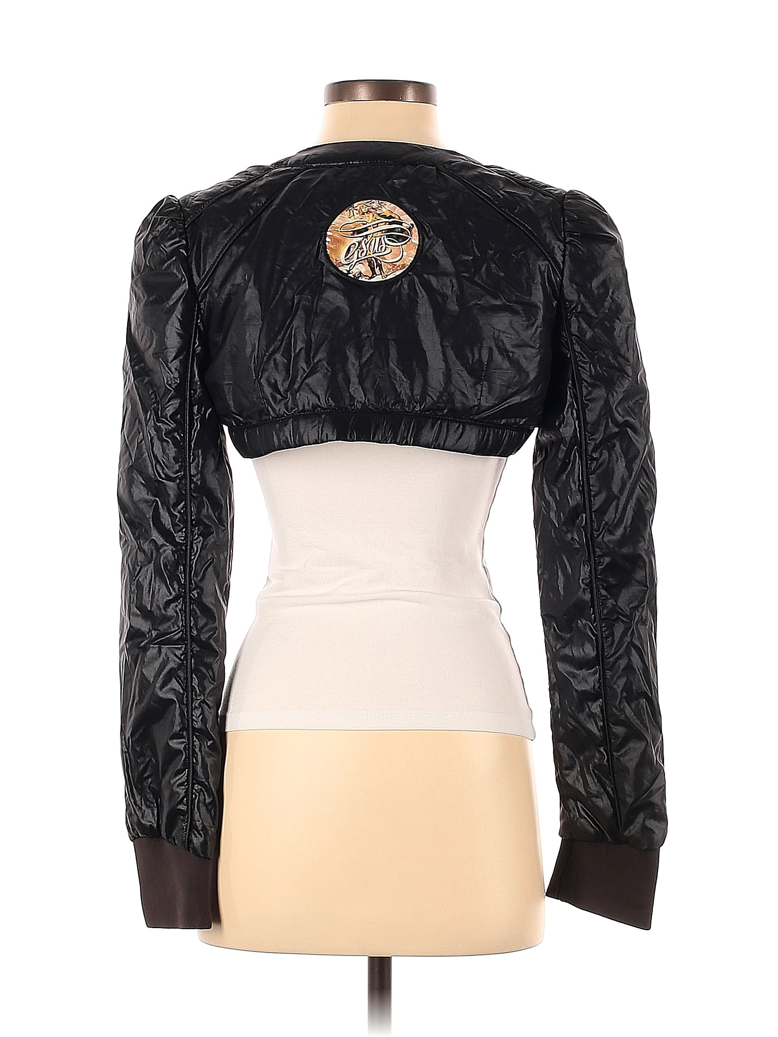 Gsus Sindustries 100% Other Solid Black Faux Leather Jacket Size XS ...