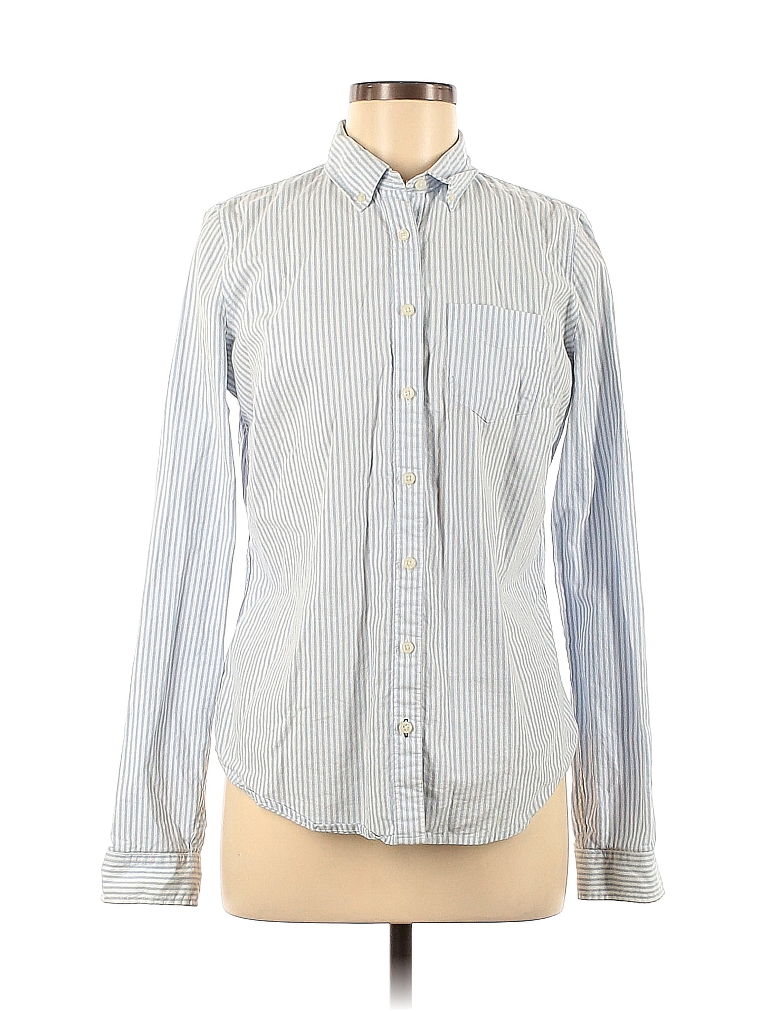 JCPenney 100% Cotton Stripes Blue Long Sleeve Button-Down Shirt Size M ...