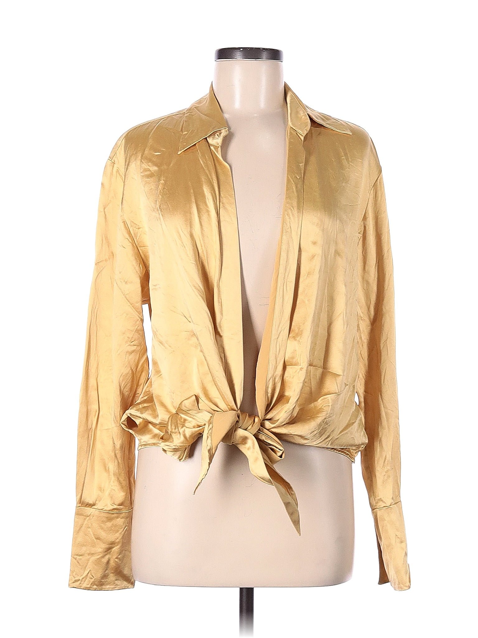 Dana Buchman 100 Silk Solid Yellow Gold Long Sleeve Blouse Size 8 72 Off Thredup 4805