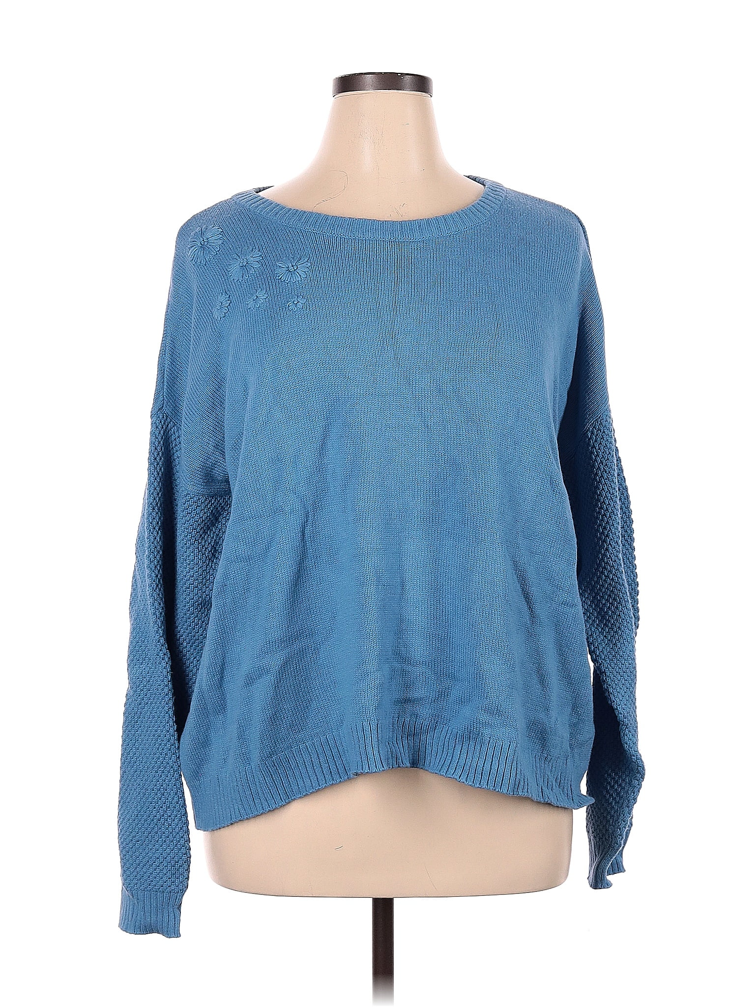 Candace Cameron Bure Color Block Solid Blue Pullover Sweater Size 1X ...