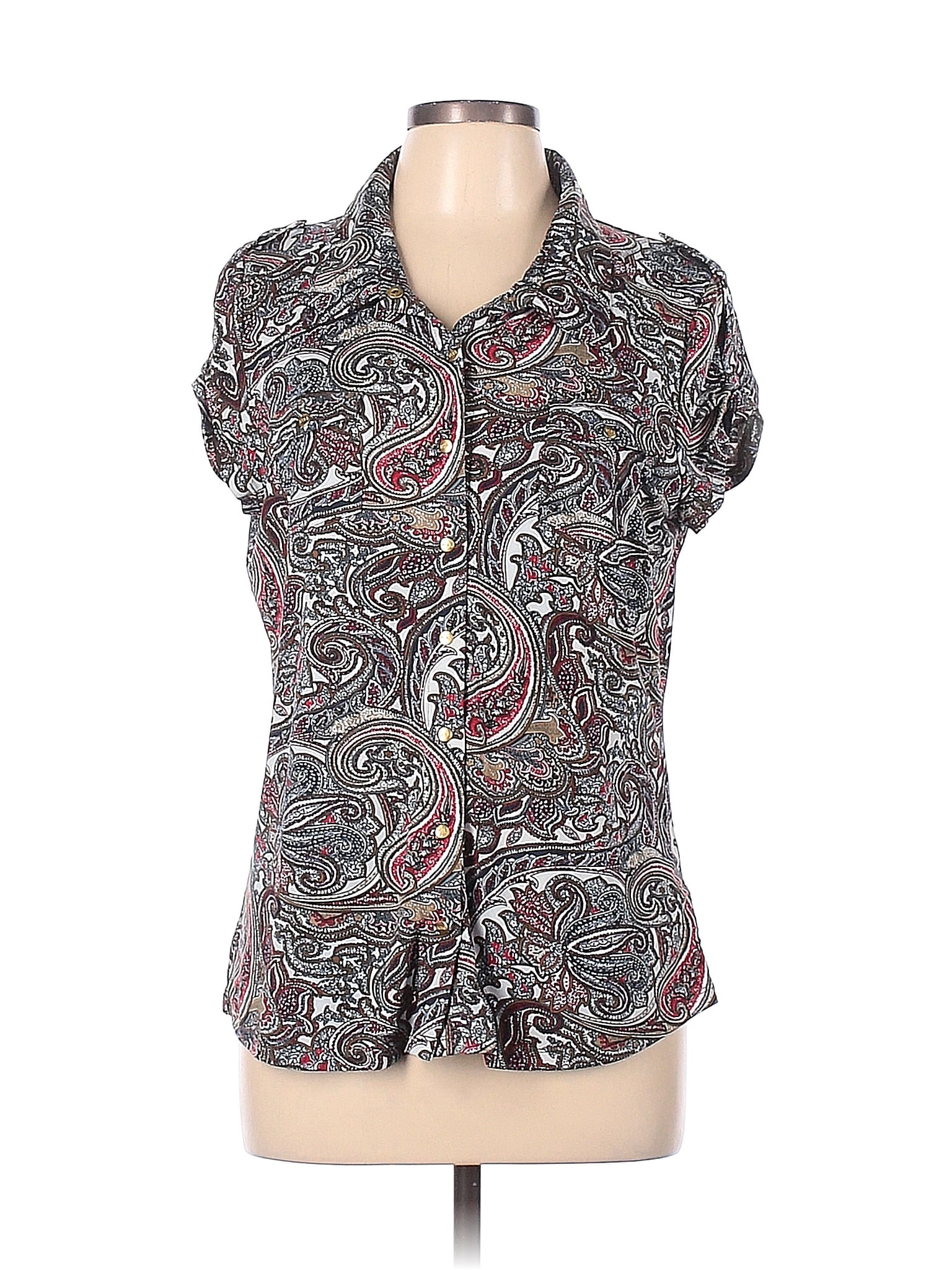 BCBGMAXAZRIA Paisley Gray Short Sleeve Blouse Size L - 81% off | thredUP