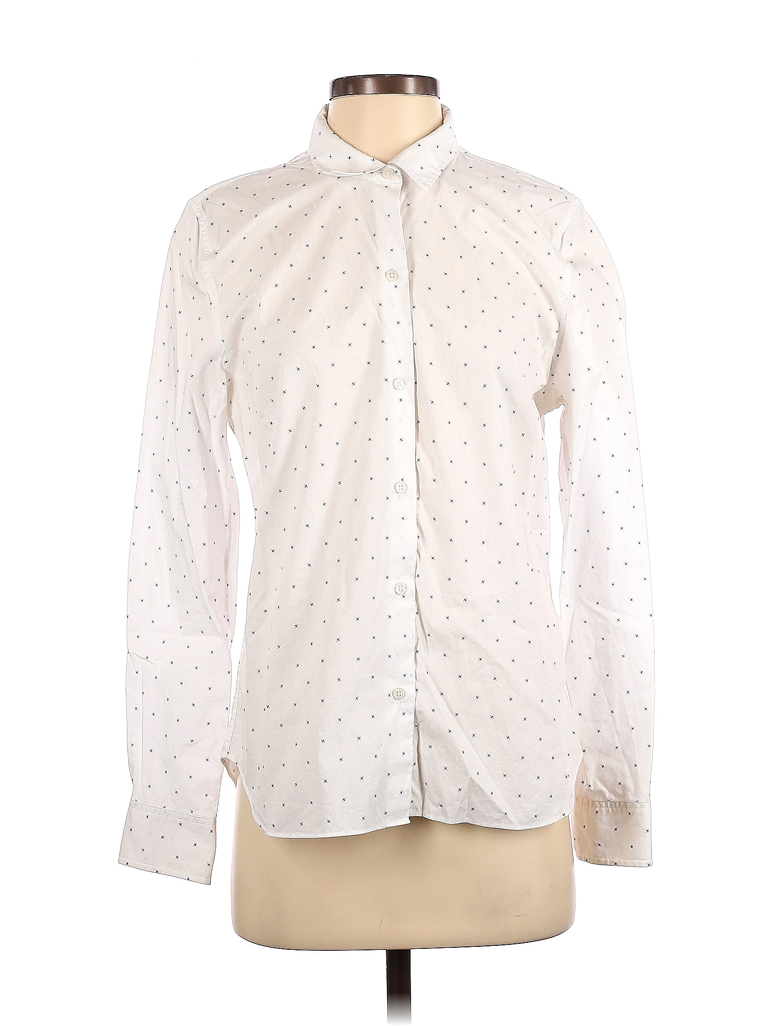 Untuckit 100 Cotton Polka Dots White Ivory Long Sleeve Button Down