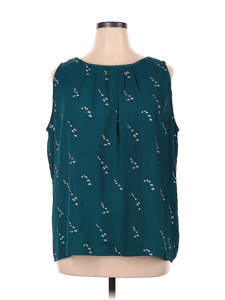 Ann Taylor LOFT Outlet 100 Polyester Teal Sleeveless Blouse Size XL