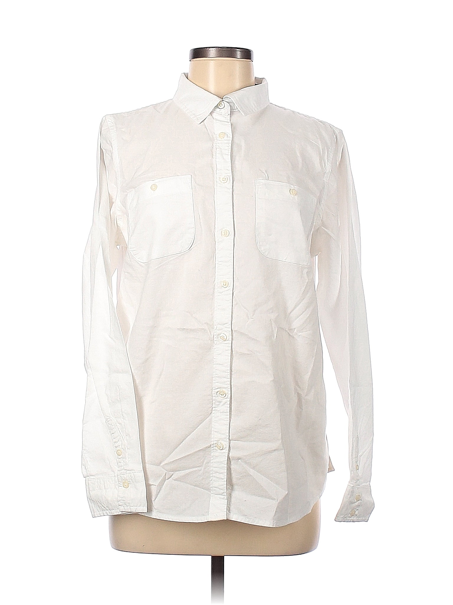 St. John's Bay 100% Cotton Ivory Long Sleeve Button-Down Shirt Size M ...