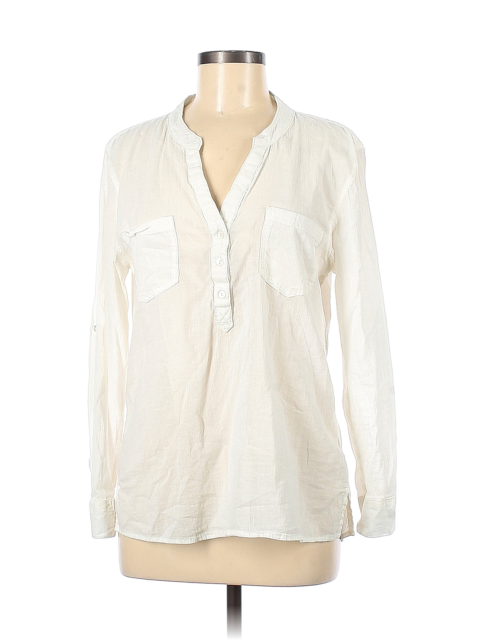 Carve Designs 100 Organic Cotton White Ivory Long Sleeve Blouse Size M