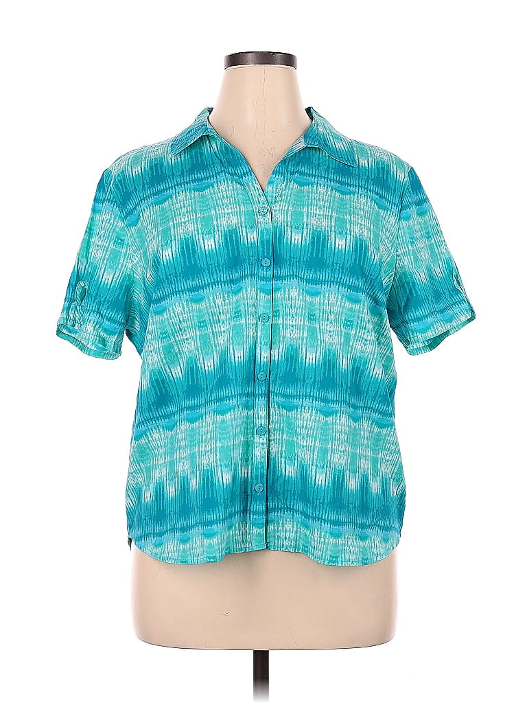 Erika Tie-dye Blue Teal Short Sleeve Button-Down Shirt Size XL - 36% ...