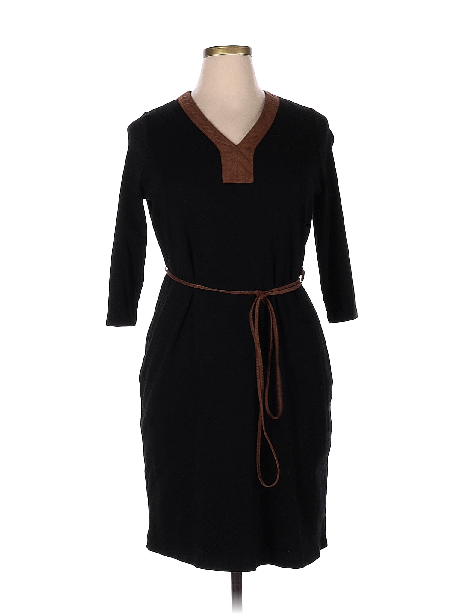 Lauren By Ralph Lauren 100% Cotton Color Block Solid Black Casual Dress 