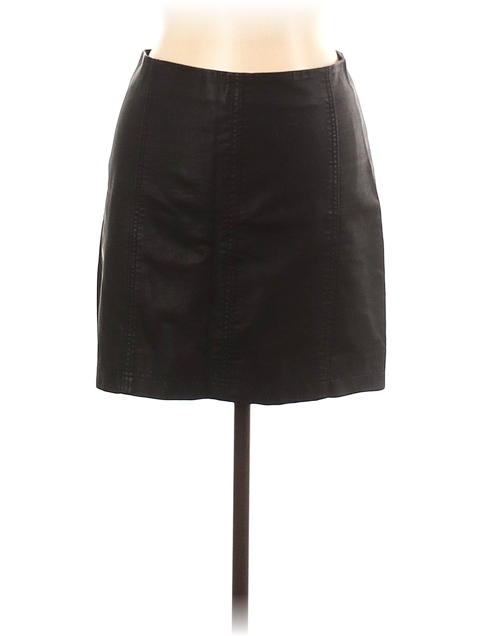 Free People 100% Polyurethane Solid Black Faux Leather Skirt Size 12 ...